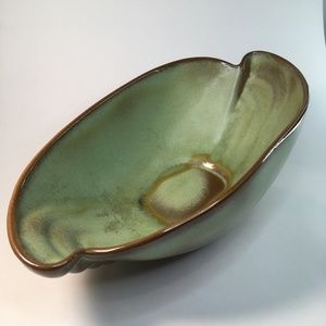 Vtg Art Deco Cottagecore Pottery Bowl FRANKOMA 202 - Mint Chocolate 11.75" long